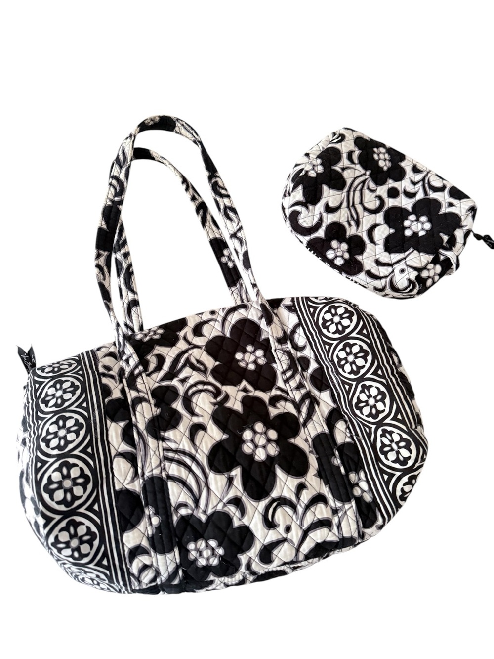 Vera Bradley Black and White Quilted Large Duffel Bag Night and Day Duffle